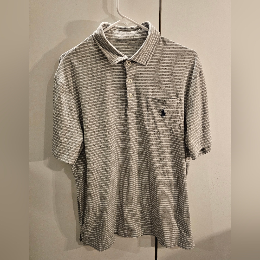 Polo Ralph Lauren Mens Large Gray Striped Polo